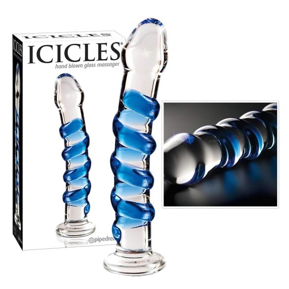 Icicles No. 5 - dildo din sticlă în formă de spirală (transparent-albastru)