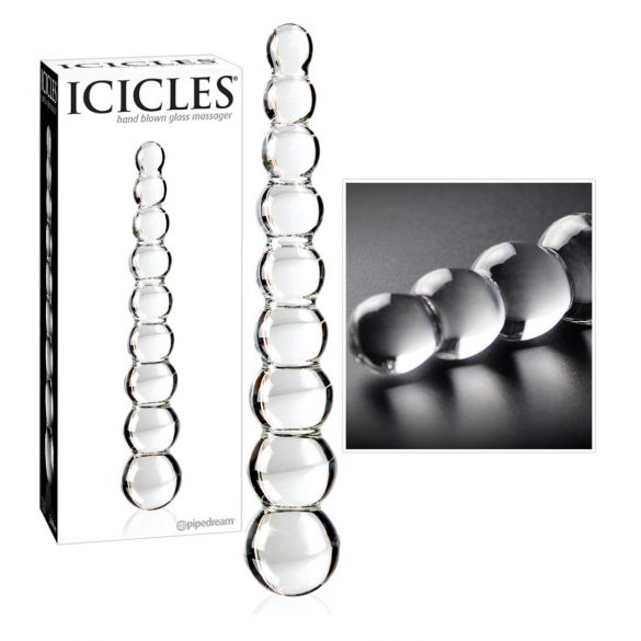 Icicles Nr. 2 - dildo din sticlă cu bile (transparent) 