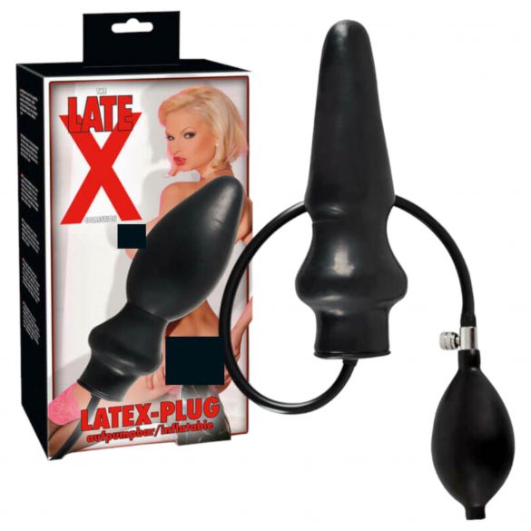 Con de anal mare din latex, inflabil (negru) 