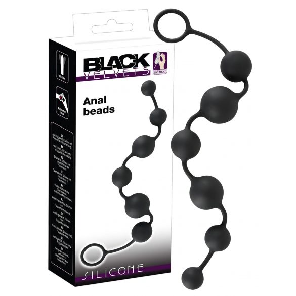 Black Velvet - Dildo anal cu 6 mărgele (negru)