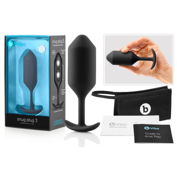 b-vibe Snug Plug 3 - dildo anal cu două bile (180g) - negru 