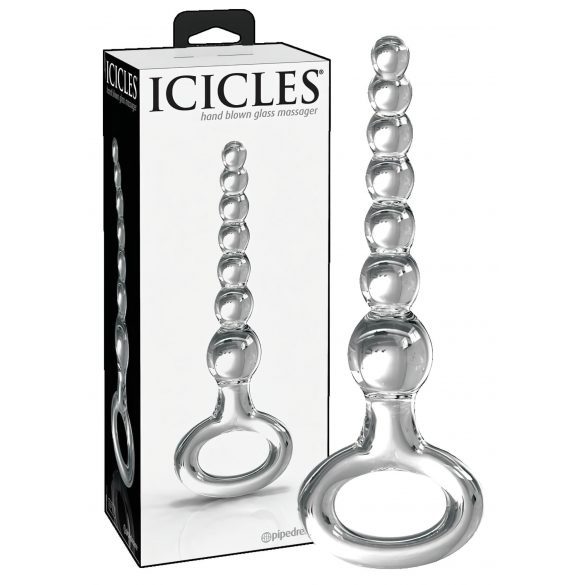 Icicles No. 67 - dildo din sticlă cu bile și inel (transparent) 