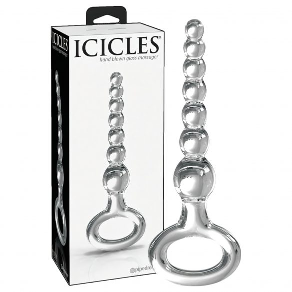 Icicles No. 67 - dildo din sticlă cu bile și inel (transparent) 