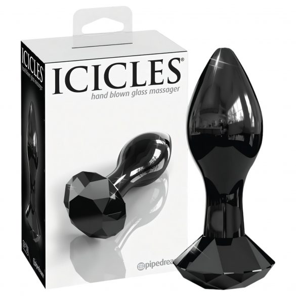 Dildou anal conic din sticlă Icicles No. 78 (negru) 