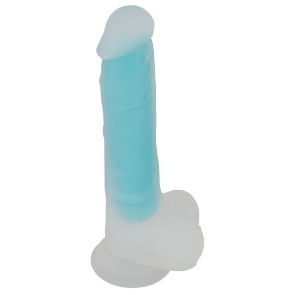 Dildo cu ventuză și testicule, fosforescent You2Toys (albastru) 