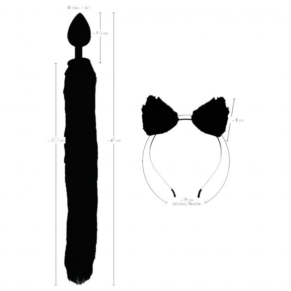 Set dildo anal cu urechi și coadă de pisică - Bad Kitty (negru) 