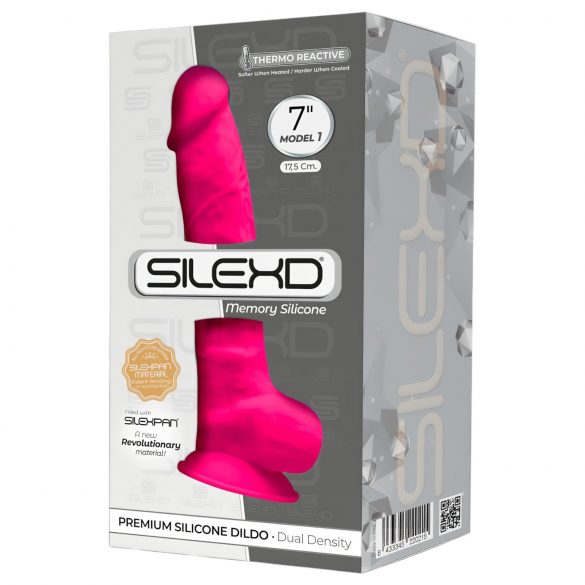 Silexd 7 - dildo flexibil cu ventuză - 17,5 cm (roz) 