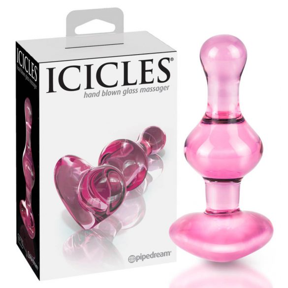 Icicles Nr. 75 - dildo anal din sticlă, cu inimă (roz) 