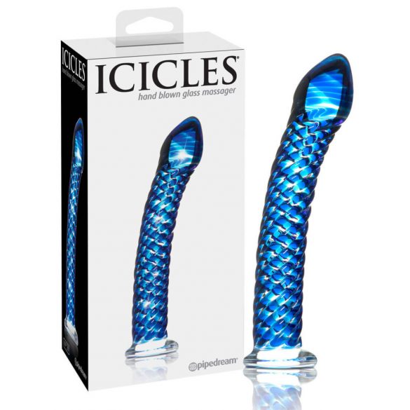 Icicles Nr. 29 - dildo din sticlă spiralat (albastru) 