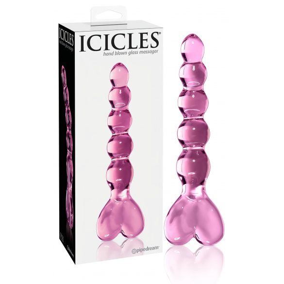 Icicles Nr. 43 - dildo de sticlă cu perle și inimă, roz 