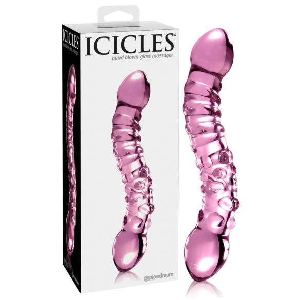 Icicles Nr. 55 - dildo din sticlă cu două capete pentru punctul G (roz) 