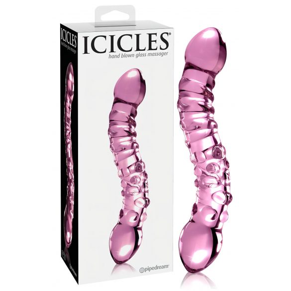 Icicles Nr. 55 - dildo din sticlă cu două capete pentru punctul G (roz) 