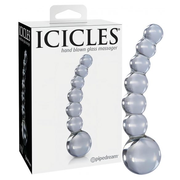 Icicles No. 66 - dildo din sticlă curbată, cu bile (transparent)