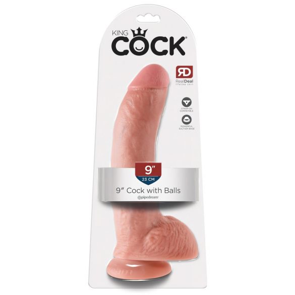 King Cock 9 - dildo mare cu ventuză și testicule (23cm) - natural 