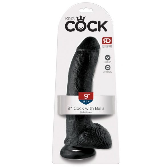 King Cock 9 - dildo cu ventuză și testicule, mare (23cm) - negru 