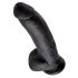 King Cock 9 - dildo cu ventuză și testicule, mare (23cm) - negru 