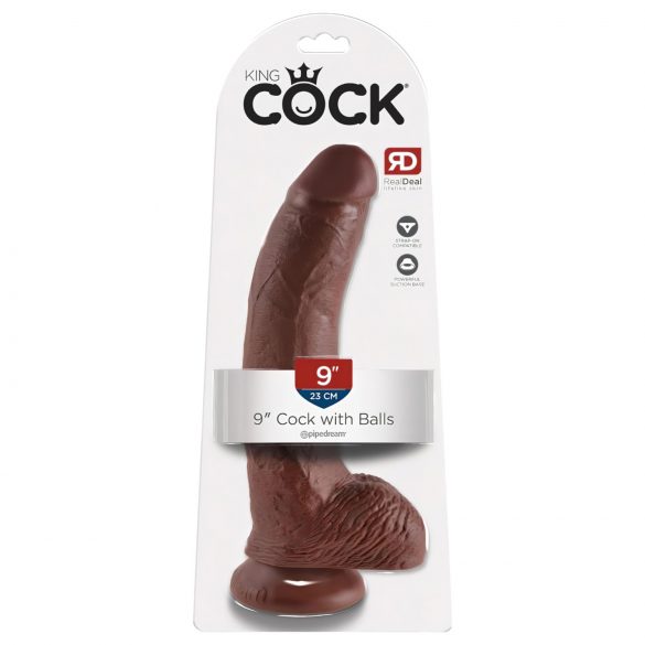 King Cock 9 - dildo cu ventuză mare și testicule (23cm) - maro