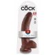 King Cock 9 - dildo cu ventuză și testicule, mare (23cm) - maro 