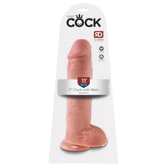 King Cock 11 - dildo cu ventuză și testicule (28cm) - culoare naturală