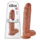 King Cock 11 - dildo cu ventuză și testicule, 28 cm, culoare naturală închisă 