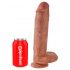 King Cock 11 - dildo cu ventuză și testicule, 28 cm, culoare naturală închisă 