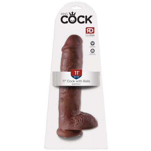 King Cock 11 - dildo cu ventuză și testicule, mare, 28 cm - maro 