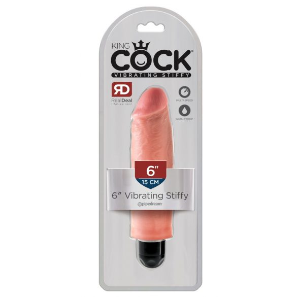 King Cock 6 Stiffy - vibrator realist impermeabil (15cm) - natural 