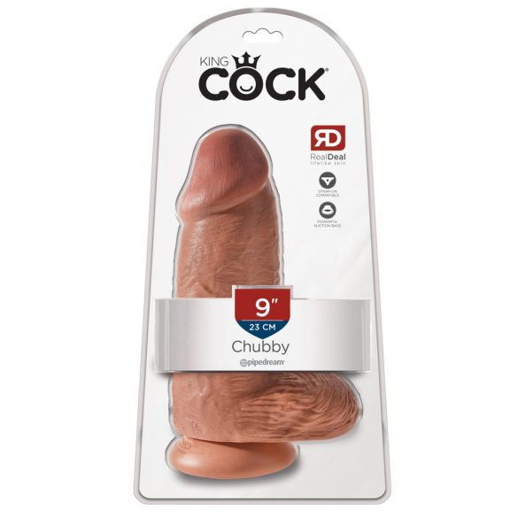 King Cock 9 Chubby - dildo cu ventuză, cu testicule (23cm) - culoare naturală închisă 