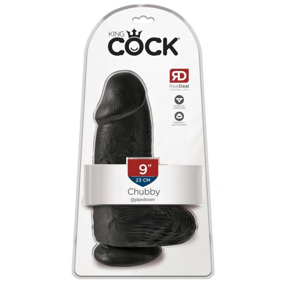 King Cock 9 Chubby - Dildo ventuză cu testicule (23cm) - negru