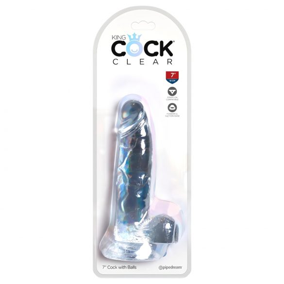 Dildo Clar King Cock 7 cu ventuză și testicule (18cm) 