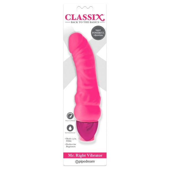 Vibrator din silicon cu formă de penis pentru începători - Classix Mr. Right (roz) 