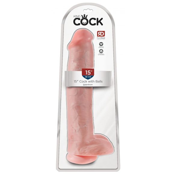 King Cock 15 - dildo cu ventuză și testicule (38 cm) - natur