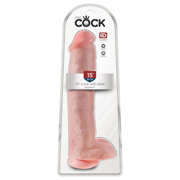 King Cock 15 - dildo cu ventuză și testicule (38 cm) - natur