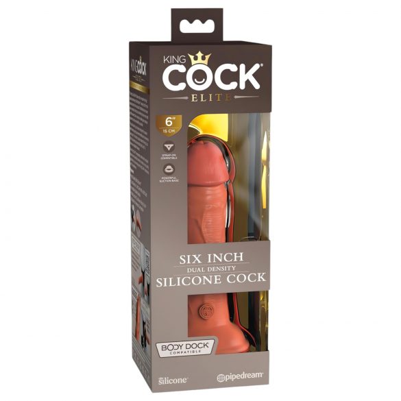 King Cock Elite 6 - dildo realist cu ventuză, 15 cm, închis la culoare 