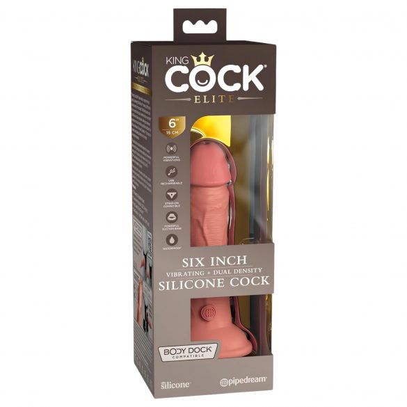 King Cock Elite 6 - vibrator realist cu ventuză 15cm (natur închis) 