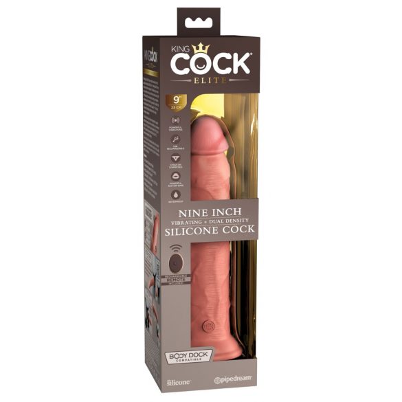 King Cock Elite 9 - vibrator cu ventuză și telecomandă, 23 cm - natural 