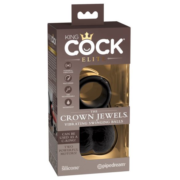 Elite Crown Jewels - inel vibratoare pentru penis cu testicule oscilante (negru) 