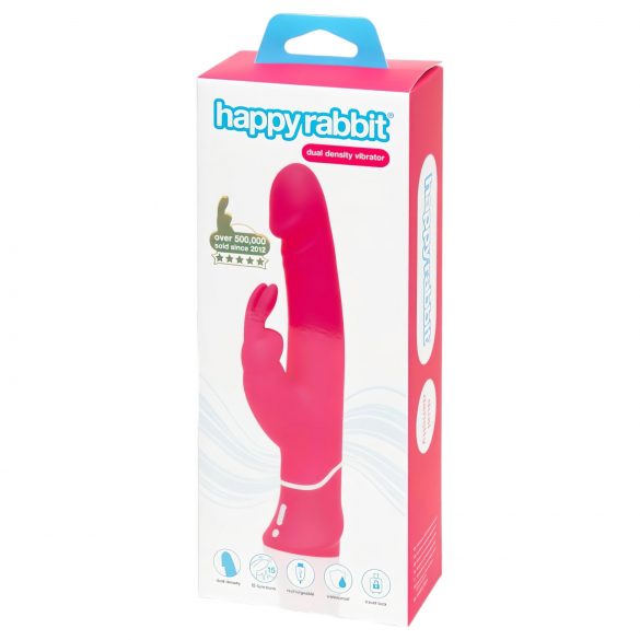 Vibrator Happyrabbit Dual Density rezistent la apă cu stimulator clitoridian (roz) 