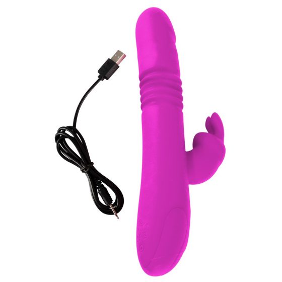 SMILE Rabbit - vibrator cu mișcare de învârtire, alimentat la baterie, cu braț pentru stimularea clitorisului (roz)