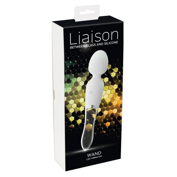 Vibrator LED din Silicon și Sticlă - Liaison Wand (Transparent-Alb) 