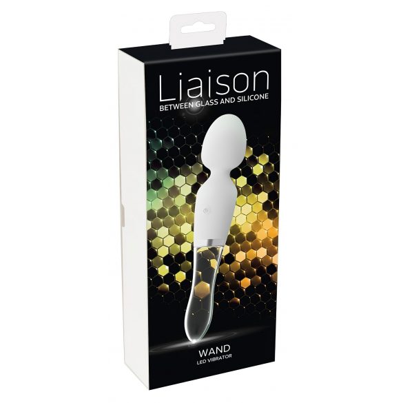 Vibrator LED din Silicon și Sticlă - Liaison Wand (Transparent-Alb) 