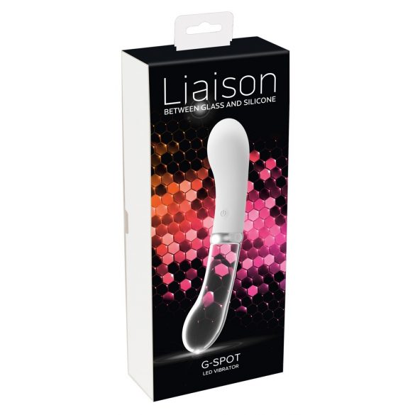 You2toys Liaison - vibrator din silicon și sticlă cu LED (transparent-alb) 