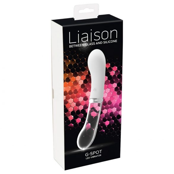 You2toys Liaison - vibrator din silicon și sticlă cu LED (transparent-alb) 