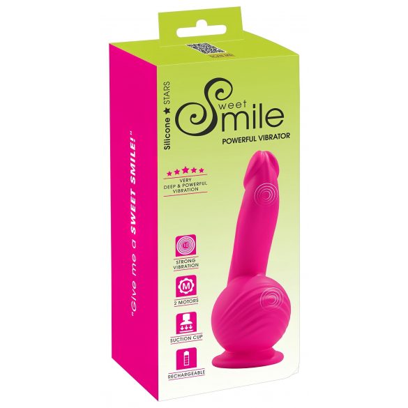 Vibrator SMILE Powerful cu acumulator, 2 motoare, cu ventuză (roz) 