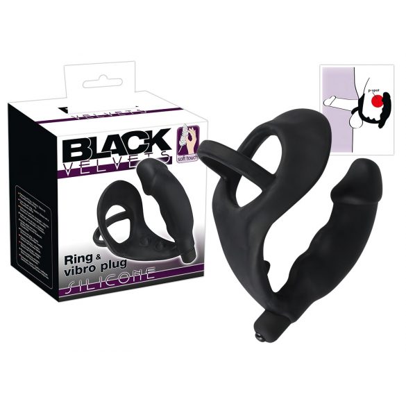 Velvet Negru - vibrator anal cu inel pentru penis și testicule (negru) 