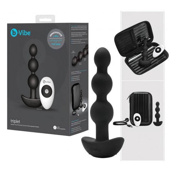 b-Vibe - Vibrator anal triplu cu biluțe, reîncărcabil (negru)