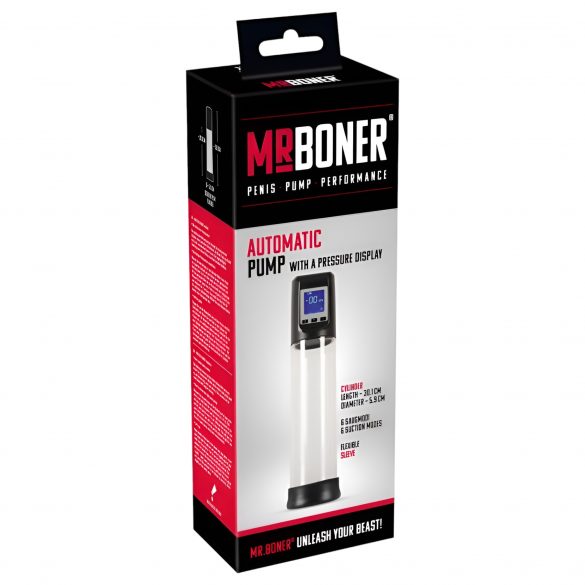 Mister Boner Pompa pentru penis - automată, cu acumulator (transparent-negru) 