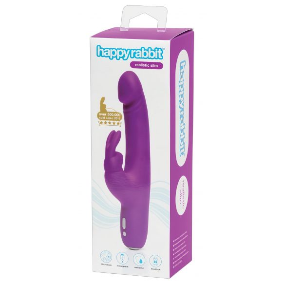 Vibrator realist subțire Happyrabbit cu acumulator și stimulator clitoridian (mov) 