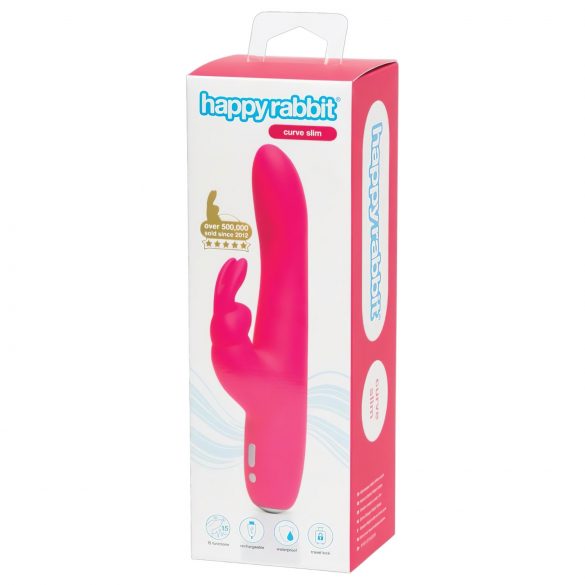 Happyrabbit Slim Curve - vibrator impermeabil cu clitoris și acumulator (roz) 