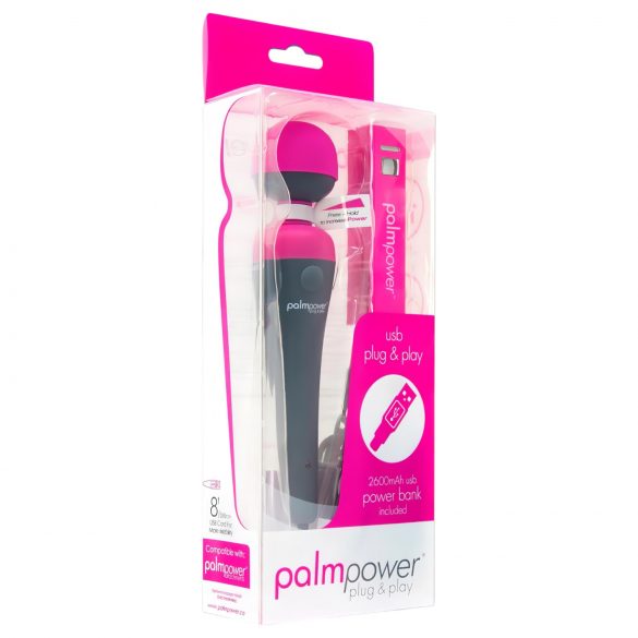 PalmPower Wand - vibrator de masaj cu powerbank (roz-gri)